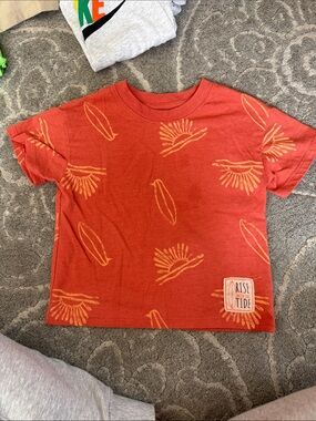 Cat & Jack Orange Tee with Yellow Sun & Surf Motifs